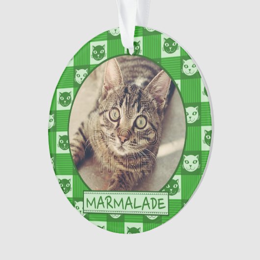 Kat Cute Green Kat Gingham Aangepaste foto toevoeg Ornament (voorkant)