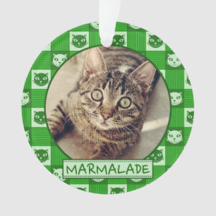 Kat Cute Green Kat Gingham Aangepaste foto toevoeg Ornament