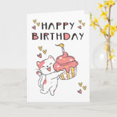Kat Cute Kawaii met cupcake Birthday Kaart (Gele Bloem)