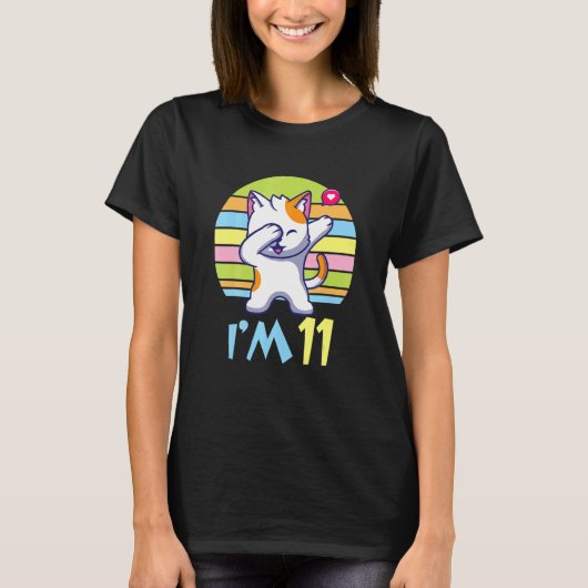 Kat Dabbing with Heart Happy of You 11 Years Old T-shirt (Voorkant)