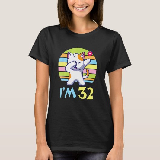 Kat Dabbing with Heart Happy of You 32 Years Old T-shirt (Voorkant)