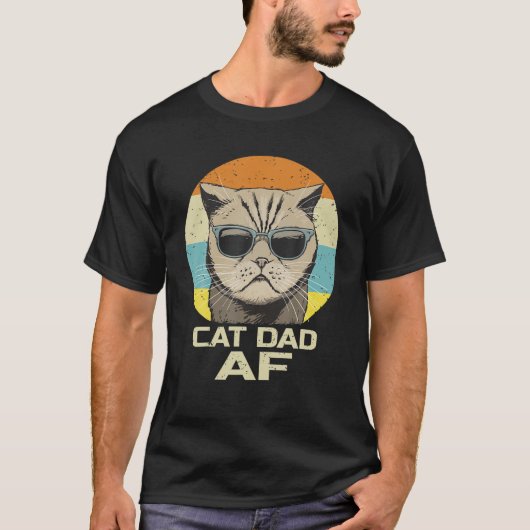 Kat Dad AF zonnebrillen  Retro Funny Fathers T-shirt (Voorkant)