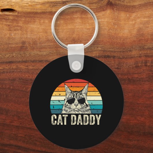 Kat Daddy  Verdrietig Maine Coon Kat Papa Sleutelhanger (Voorkant)