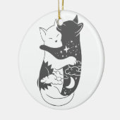 Kat dag kattenachtillustratie - Kies achtergrond Keramisch Ornament (Links)