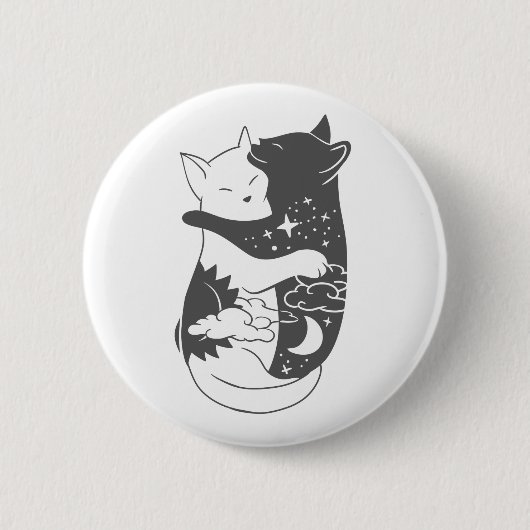 Kat dag kattenachtillustratie - Kies achtergrond Ronde Button 5,7 Cm (Voorkant)