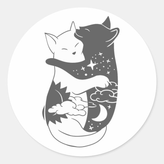 Kat dag kattenachtillustratie - Kies achtergrond Ronde Sticker (Voorkant)