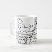 Kat dame met haar katten op een bank koffiemok (Voorkant links)