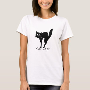 Kat-dame zwarte rode kat-tekst leuk grappig t-shirt