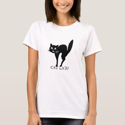 Kat-dame zwarte rode kat-tekst leuk grappig t-shirt (Voorkant)