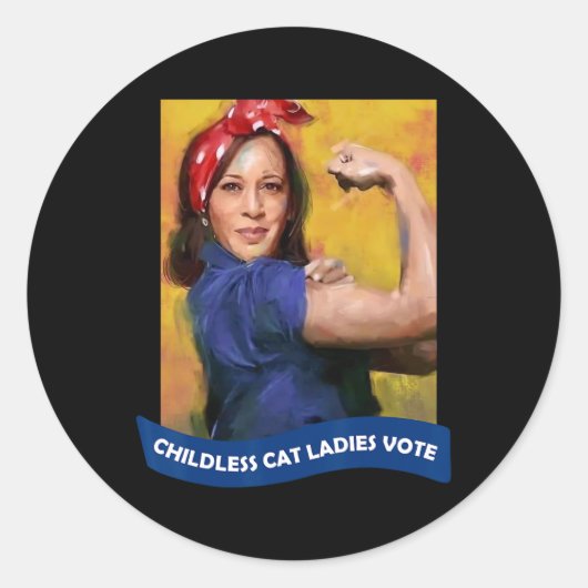 Kat Dames Stem Kamala 2024 Rosie De Riveter Ronde Sticker (Voorkant)