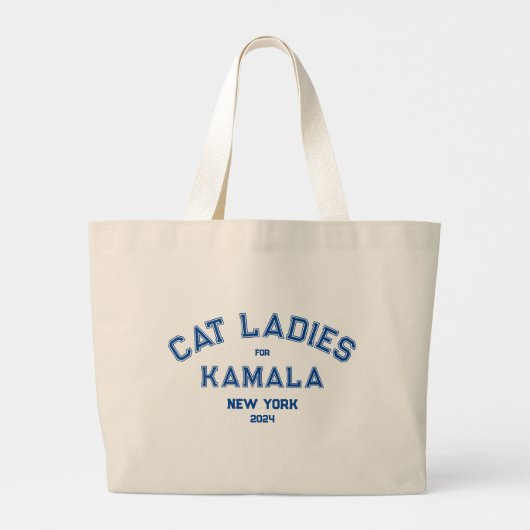 Kat Dames voor Kamala 2024 Custom State Grote Tote Bag (Achterkant)