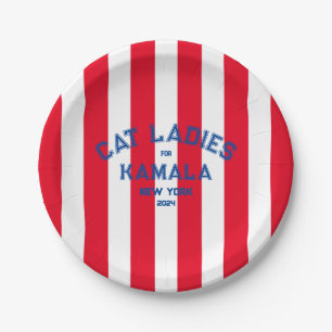 Kat Dames voor Kamala 2024 Custom State Red Stripe Papieren Bordje