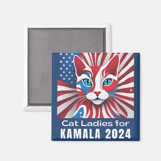 Kat Dames voor Kamala 2024 Democraat Magneet (Voorkant / Achterkant)