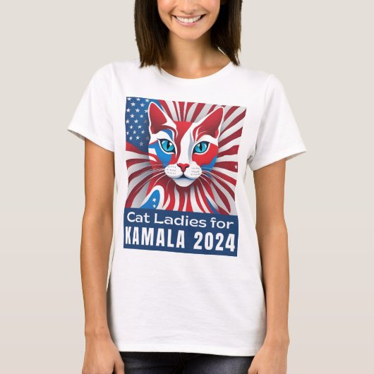 Kat Dames voor Kamala 2024 Democraat T-shirt (Voorkant)