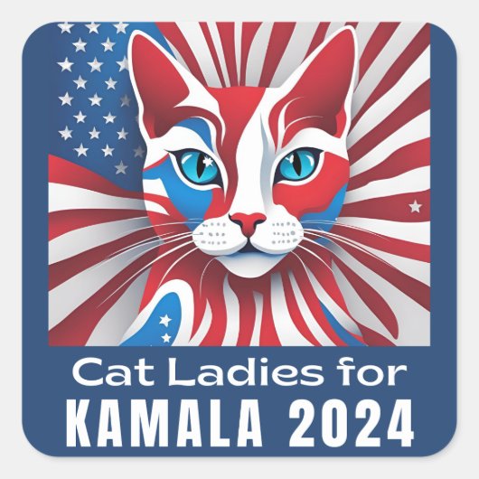 Kat Dames voor Kamala 2024 Democraat Vierkante Sticker (Voorkant)