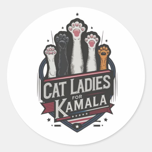 Kat Dames voor Kamala (7) Ronde Sticker (Voorkant)