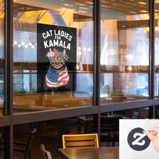 Kat Dames voor Kamala Cat Lady Harris Verkiezing Raamsticker (Restaurant Raam)