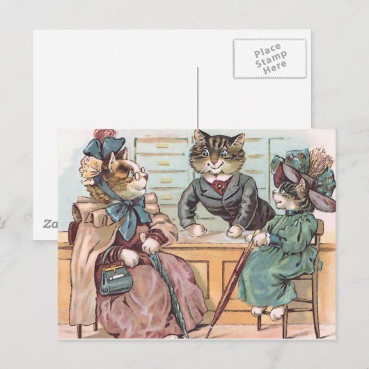 Kat Dames winkelen Briefkaart (Voorkant / Achterkant)