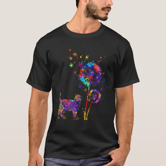Kat Dandelion Vloerkat Waterverf Mannen Vrouwen T-shirt (Voorkant)