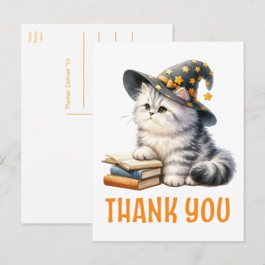Kat Dank je kitten heks Halloween boek liefhebber Briefkaart (Voorkant / Achterkant)
