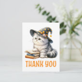 Kat Dank je kitten heks Halloween boek liefhebber Briefkaart (Staand voorkant)