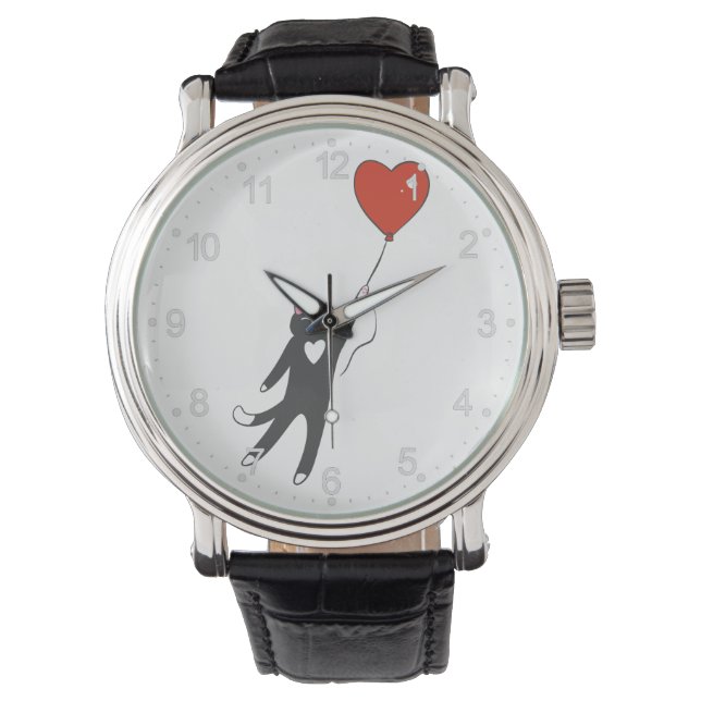 Kat dat aan een ballon drijft - kies achterkleur horloge (Voorkant)