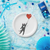 Kat dat aan een ballon drijft - kies achterkleur papieren bordje (Feest)