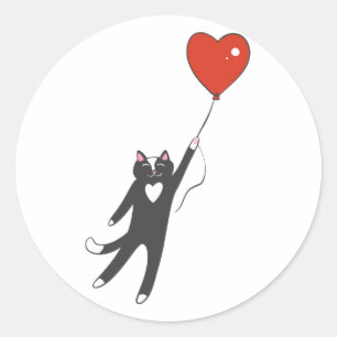 Kat dat aan een ballon drijft - kies achterkleur ronde sticker