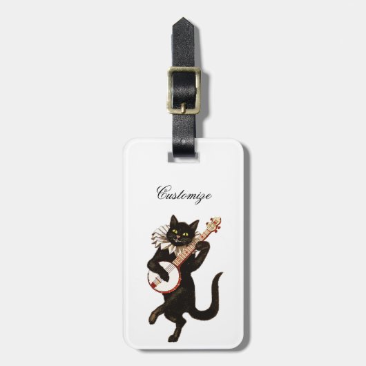 Kat dat Banjo Thunder_Cove speelt Bagagelabel (Voorkant verticaal)