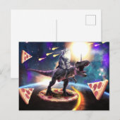 Kat dat dinosaurus unicorn in de ruimte rijdt briefkaart (Voorkant / Achterkant)