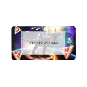 Kat dat dinosaurus unicorn in de ruimte rijdt etiket