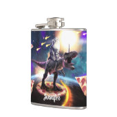 Kat dat dinosaurus unicorn in de ruimte rijdt heupfles (Links)