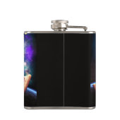 Kat dat dinosaurus unicorn in de ruimte rijdt heupfles (Achterkant)