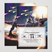 Kat dat dinosaurus unicorn in de ruimte rijdt kaart (Voorkant / Achterkant)