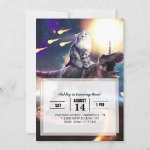 Kat dat dinosaurus unicorn in de ruimte rijdt kaart