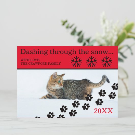 Kat dat door de sneeuw stroomt - 3x5 kerstKaart (Staand voorkant)