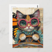 Kat dat een auto bestuurt briefkaart (Voorkant / Achterkant)