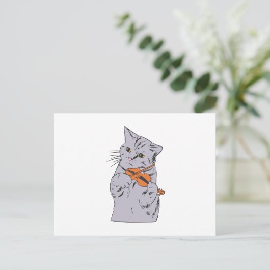Kat dat het viool speelt - kies achtergrondkleur briefkaart (Staand voorkant)