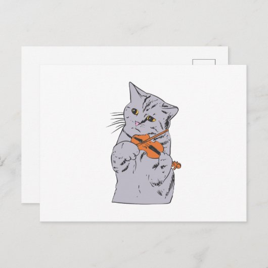 Kat dat het viool speelt - kies achtergrondkleur briefkaart (Voorkant / Achterkant)