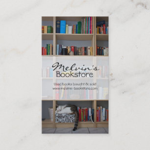 Kat dat in boekenboeken in de boekenwinkel slapen visitekaartje