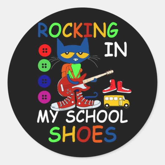 Kat dat in mijn schoolschoenen springt, terug naar ronde sticker (Voorkant)