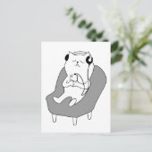 Kat dat Luisteren op Muziek op Hoofdtelefoon opnie Briefkaart (Staand voorkant)