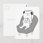 Kat dat Luisteren op Muziek op Hoofdtelefoon opnie Briefkaart (Voorkant / Achterkant)