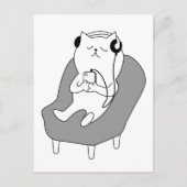 Kat dat Luisteren op Muziek op Hoofdtelefoon opnie Briefkaart (Voorkant)