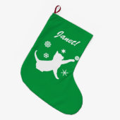 Kat dat met Snowflakes speelt in Silhouette Grote Kerstsok (Voorkant (Hangend))