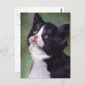Kat dat omhoog kijkt: Kat in oliepastel Briefkaart (Voorkant / Achterkant)