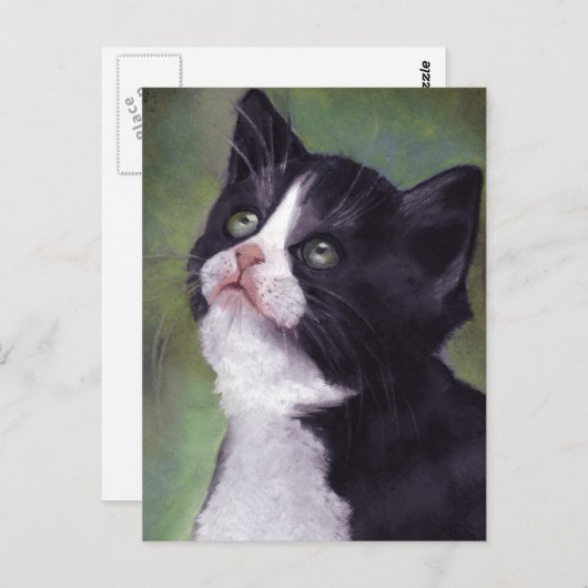 Kat dat omhoog kijkt: Kat in oliepastel Briefkaart (Voorkant / Achterkant)
