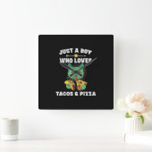 Kat dat Pizza en Taco eet in Gezegde van de ruimte Vierkante Klok (Huis)