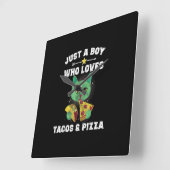 Kat dat Pizza en Taco eet in Gezegde van de ruimte Vierkante Klok (Hoek)