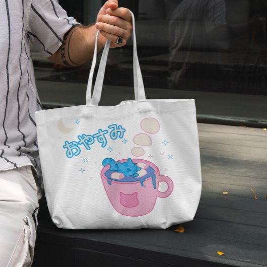 Kat dat slaapt in warme chocolade tote bag